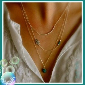 Boho Layered Necklace w/Hamsa Hand & Evil Eye